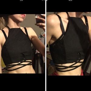 Black suede wrap around crop top / bralet